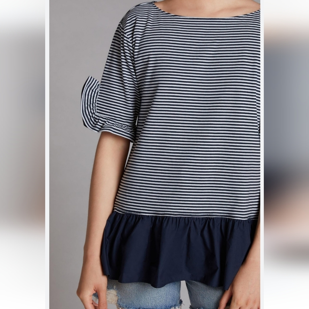 ❤ NWT! MAEVE ANTHROPOLOGIE PEPLUM STRIPED RUFFLE SHIRT / TOP, SMALL - Picture 4 of 10